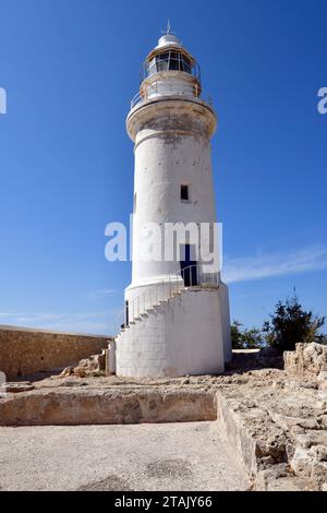 Paphos, Cyprus - October 02, 2023: The Paphos Lighthouse in Archaeological area of Kato Paphos - a UNESCO world heritage site, Paphos aka Pafos was Eu Stock Photo