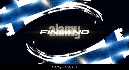 Finland Flag in Brush Paint Style with Glowing and Halftone Effect. National Finland Flag. Finnish Flag Symbol Stock Vector