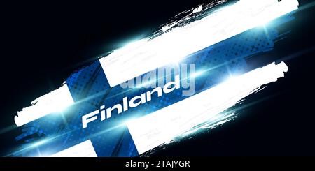 Finland Flag in Brush Paint Style with Glowing and Halftone Effect. National Finland Flag. Finnish Flag Symbol Stock Vector