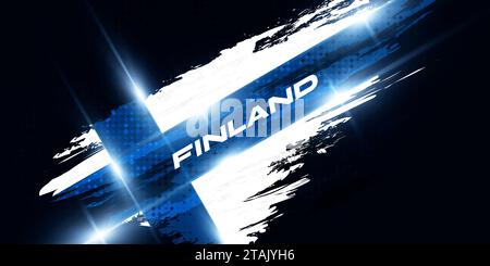 Finland Flag in Brush Paint Style with Glowing and Halftone Effect. National Finland Flag. Finnish Flag Symbol Stock Vector