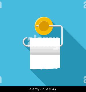 Toilet paper roll with holder with long shadow in flat style on blue background. Vector illustration. Stock Vector