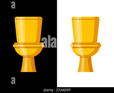 Golden toilet bowl with water tank isolated on black and white background. Luxury equipment and accessories for restroom. Gold design Stock Vector