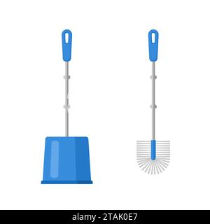 Blue toilet brush isolated on white background. A tool for cleaning the toilet and other plumbing equipment. Vector illustration. Stock Vector