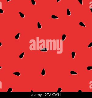 Watermelon with black seeds seamless pattern. Red abstract sweet background. Vector illustration. Stock Vector