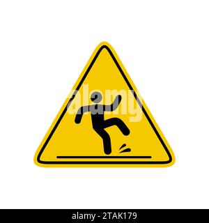 Wet floor caution sign isolated on white background, Public warning yellow symbol clipart. Slippery surface beware icon. Falling human pictogram. Stock Vector