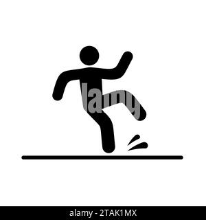 Slippery surface beware icon, Wet floor caution sign isolated on white background, Public warning symbol. Falling human pictogram. Vector illustartion Stock Vector