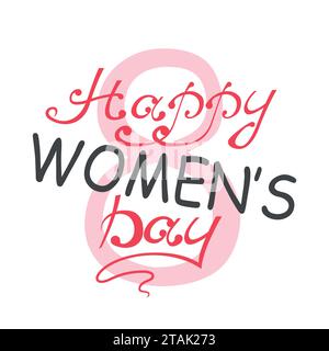 International Women Day. Text 8 March for celebration greeting card design. Happy Women Day. Vector Illustration Stock Vector