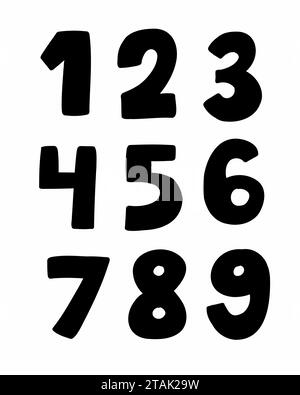 Childlike scribble black digits numbers font from 0 to 9 font set ...