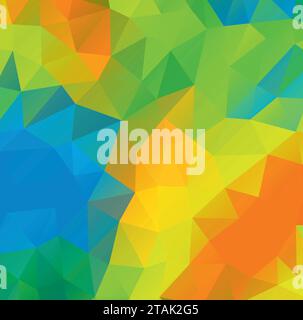 Geometric mosaic background with triangular polygons - orange, yellow, green and blue colors.Creative abstract design templates. Stock Vector