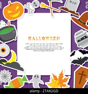 Halloween Background. Flat Halloween Icons with Frame. Stock Vector