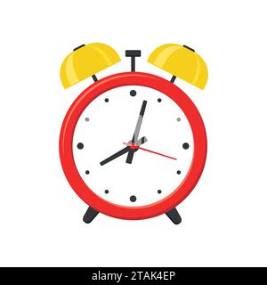 Alarm clock red isolated on white background in flat style. Vector illustration Stock Vector