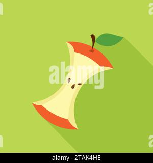 Apple Core in Flat style with shadow on green background. Vector Illustration Stock Vector
