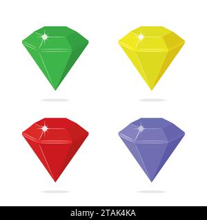 Gems and diamonds icons set in different colors on the white background. Vector Illustration Stock Vector