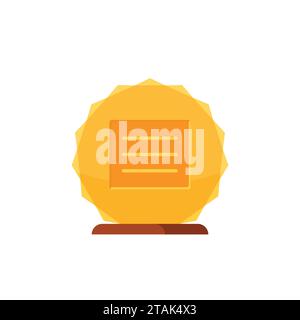 Gold winner award with wooden base isolated on white background. Gold prize icon vector illustration Stock Vector