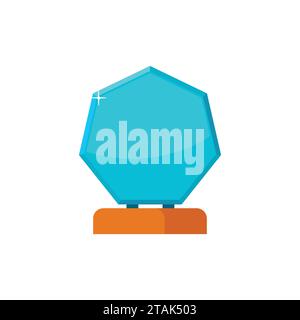 Glass trophy award with wooden base isolated on white background. Blue winner prize icon vector illustration Stock Vector