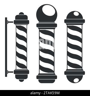 Barber shop poles silhouettes icons with stripes isolated on white background. Barbershop sign, hairdresser symbol in flat style. Vector illustration Stock Vector