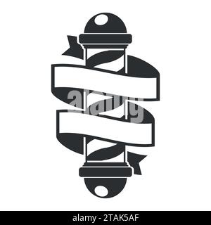 Barber shop pole with ribbon. Hairdressing saloon icon isolated on white background. Barbershop sign and symbol. Design element for logo, labels Stock Vector