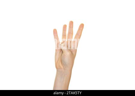 A hand showing numbers, isolated on a white background Stock Photo