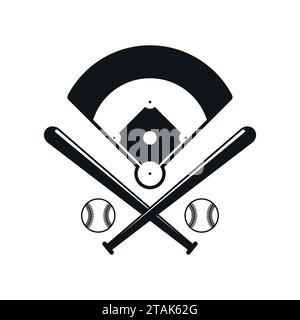 Baseball icons. Field, bals and baseball bats in flat style isolated on white background Stock Vector