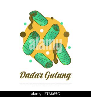 Hand Drawn Indonesian Traditional Food Named Dadar Gulung. Indonesian Snack, Sweet Pancake Rolls Filled with Grated Coconut Stock Vector