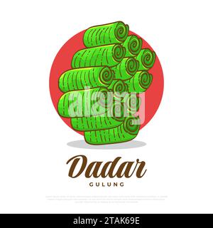 Hand Drawn Indonesian Traditional Food Named Dadar Gulung. Indonesian Snack, Sweet Pancake Rolls Filled with Grated Coconut Stock Vector