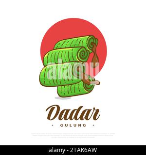 Hand Drawn Indonesian Traditional Food Named Dadar Gulung. Indonesian Snack, Sweet Pancake Rolls Filled with Grated Coconut Stock Vector