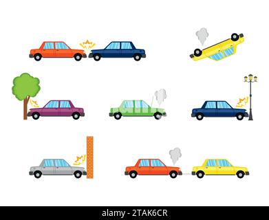 Car crash and accidents, flat icons. Vector Illustration Stock Vector