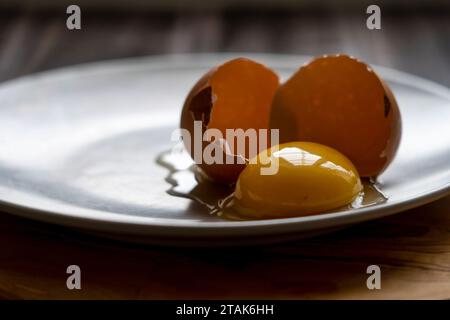 Fresh egg yolk on a plate Stock Photo