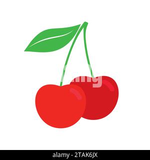 Cherry in flat style isolated on white background. Red cherry icon. A couple of berries vector illustration Stock Vector