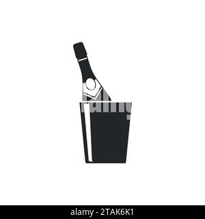 Champagne bottle in a bucket with ice icon vector isolated on white background. Alcohol celebration wine champagne bottle. Holiday gold glass new year Stock Vector