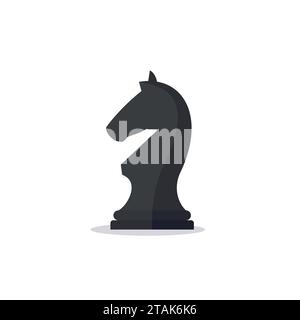 Chess piece knight icon isolated on white background. Black chess horse in flat style Stock Vector