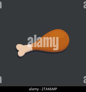 Chicken or turkey leg isolated on dark background. Chicken thighs icon fried food vector in flat style. Drumstick Stock Vector