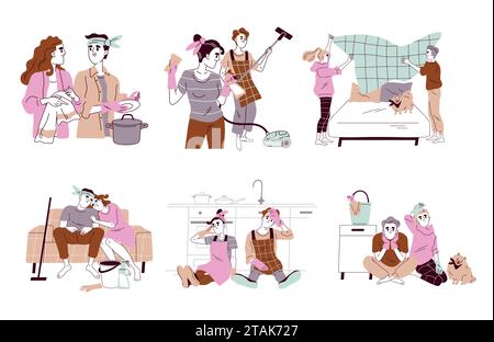 Couple engaged in household chores vector concept Stock Vector