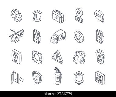 Vector Set of emergency line icons Stock Vector