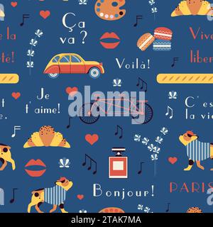 Paris Pattern with Popular Symbols of France Stock Vector
