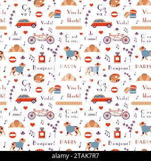 Paris Pattern with Popular Symbols of France Stock Vector