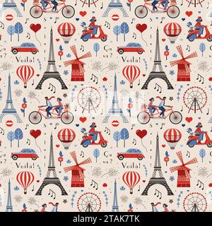 Paris Vintage Pattern with France Symbols Stock Vector
