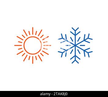 Hot and cold icons isolated on white background. Sun and snowflake symbol vector illustration Stock Vector