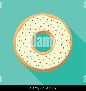 Sweet donut isolated on blue background. Yummy cookie vector donut food. Candy decoration color donut with topping. Glazed pastry delicious snack Stock Vector