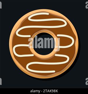Chocolate sweet brown donut isolated on dark background. Yummy cookie donut food. Candy decoration color donut with topping. Glazed pastry delicious Stock Vector