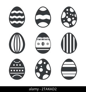 A set of black Easter Eggs decorated with ornament on white background. Vector Illustration. Stock Vector