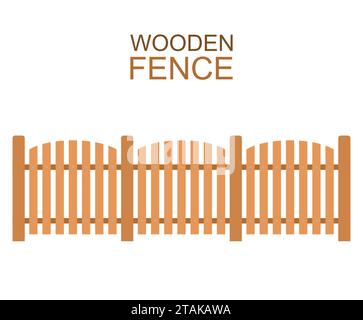 Wooden fence isolated on white background. Farm fence vector illustration. Boards fence wood silhouette construction in flat style Stock Vector