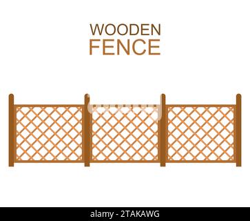 Wooden fence from crossed planking isolated on white background Stock Vector