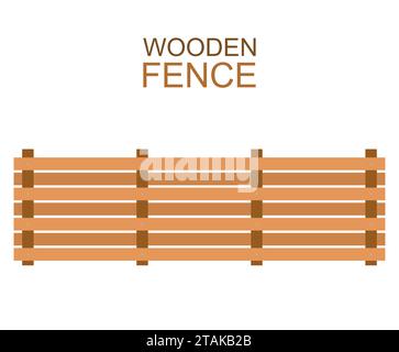Wooden fence isolated on white background. Farm fence vector illustration. Boards fence wood silhouette construction in flat style Stock Vector