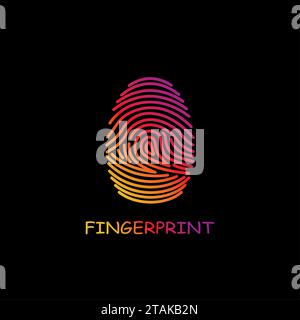 Colored fingerprint icon identification isolated on black background. Security and surveillance system Stock Vector