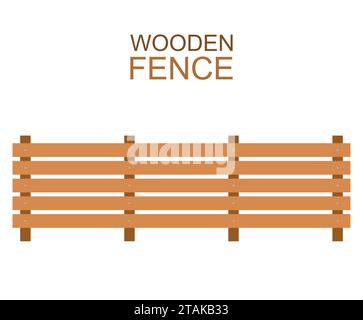 Wooden fence isolated on white background. Farm fence vector illustration. Boards fence wood silhouette construction in flat style Stock Vector