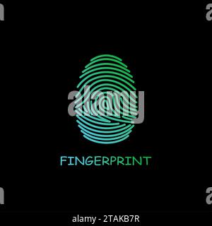 Colored fingerprint icon identification isolated on black background. Security and surveillance system Stock Vector