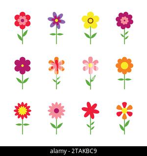 Vector set of flowers colorful flat style isolated icons Stock Vector ...
