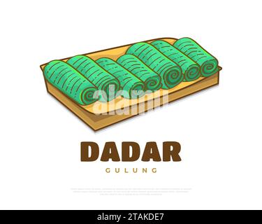 Hand Drawn Indonesian Traditional Food Named Dadar Gulung. Indonesian Snack, Sweet Pancake Rolls Filled with Grated Coconut Stock Vector