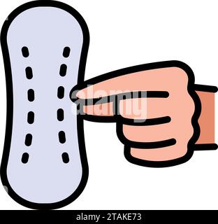 Sanitary menstrual pad color. Intimate hygiene napkin in hand, vector icon. Simple sign for mobile concept and web design. Symbol, logo illustration. Stock Vector